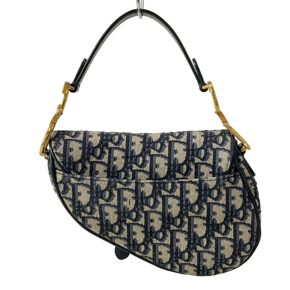 Christian Dior Saddlebag / Trotter Handbag Navy Cream Jacquard Leather